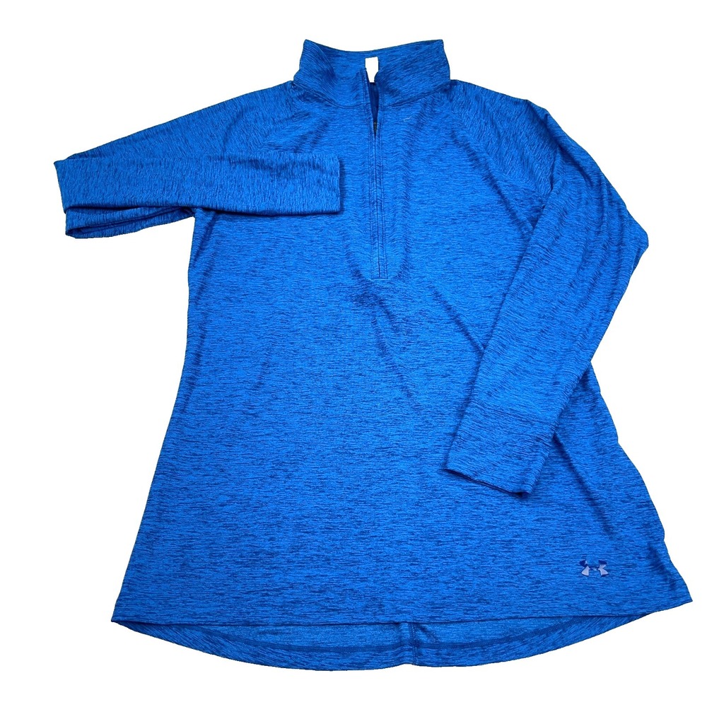 Under Armour Shirt Women XS Blue Fitted Pullover Half Zip Running Tee Mock Neck